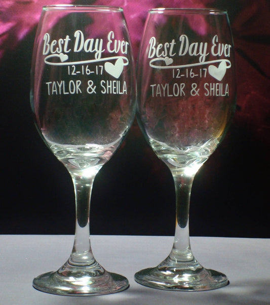 Personalized Engagement Wedding Wine Glass Set He Asked Her She Said Y –  Julies Heart