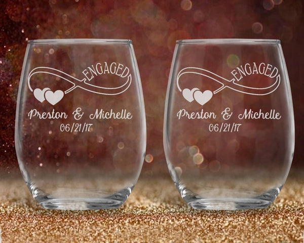 Personalized Luster Stemless Wine Glass set of TWO Custom Engraved  Iridescent Wine Glasses, Wine Set Gift, Couples Anniversary Gift 