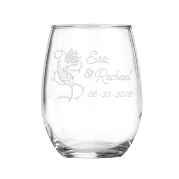 His & Hers Engraved Stemless Personalized Wine Glass Glasses Gift Set of 2  (Mustache, Lips) Valentine's Day Gift