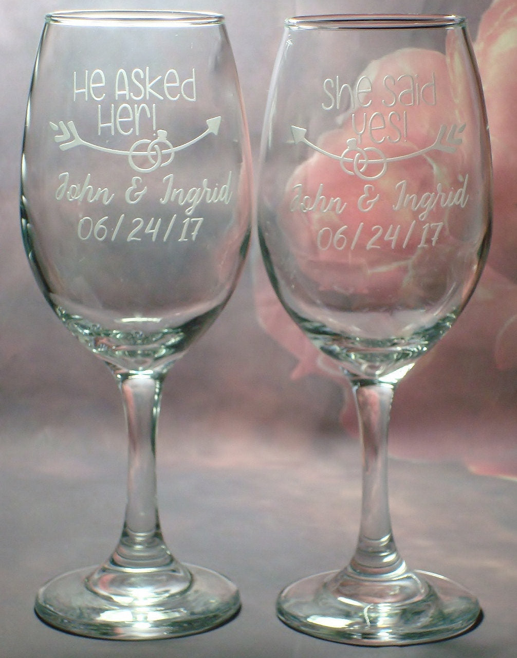 Personalized Engagement Wedding Wine Glass Set He Asked Her She Said Y –  Julies Heart