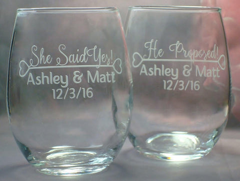 Personalized Engagement Wedding Wine Glass Set He Asked Her She Said Y –  Julies Heart