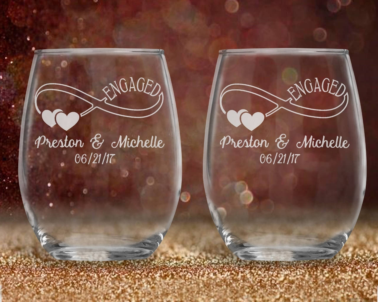 Personalized Couples 16 oz Wine Glasses Gift Set of 2