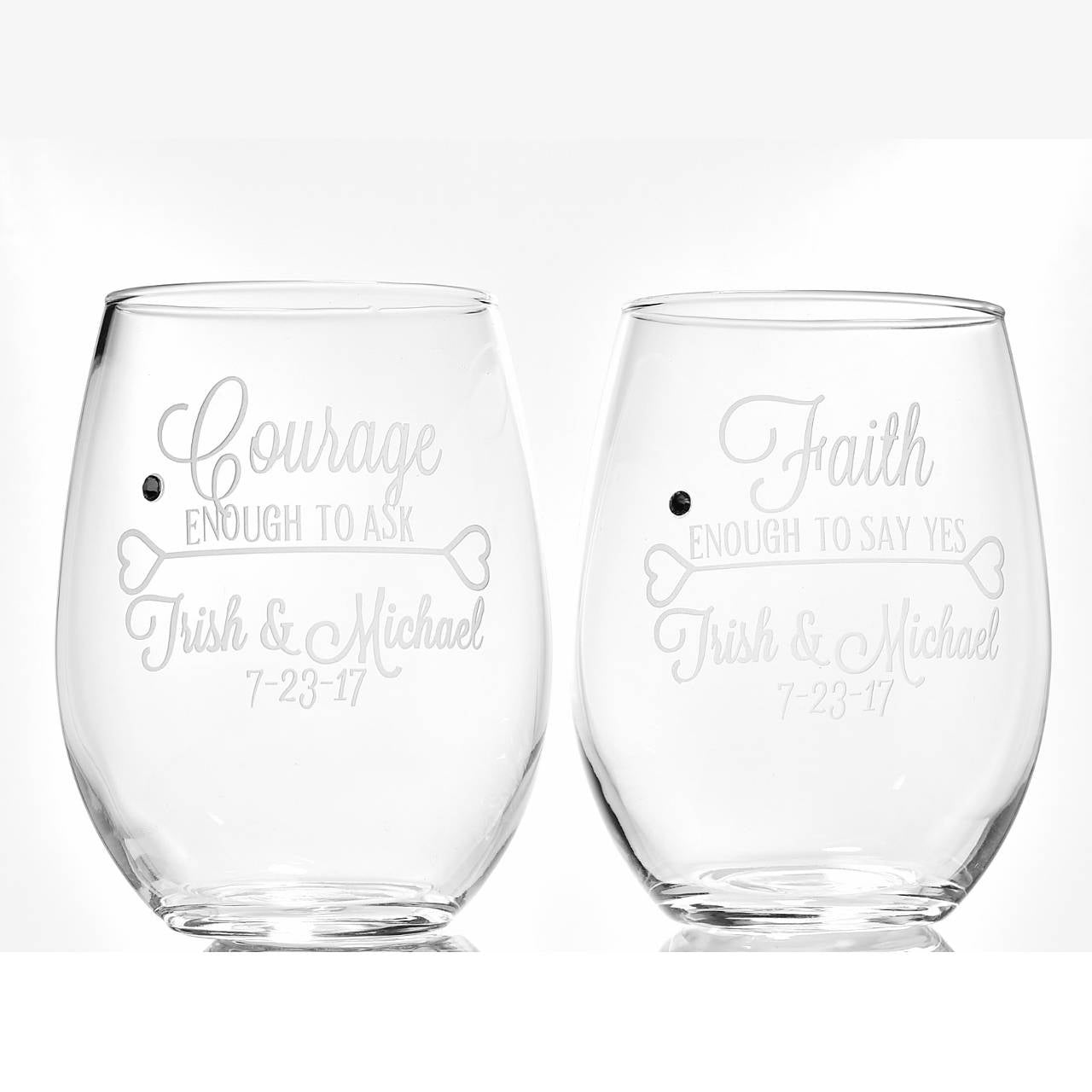Personalized Gold Leaf Stemless Wine Glass set of TWO Custom Engraved  Rustic Wine Glasses, Wedding Glasses, Engagement, Anniversary Gift 