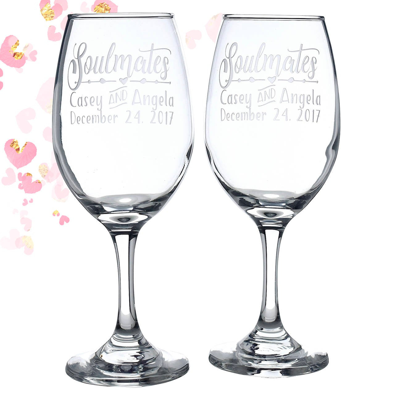 Personalised Set of 2 Red & White Wine Glass Custom Engraved 
