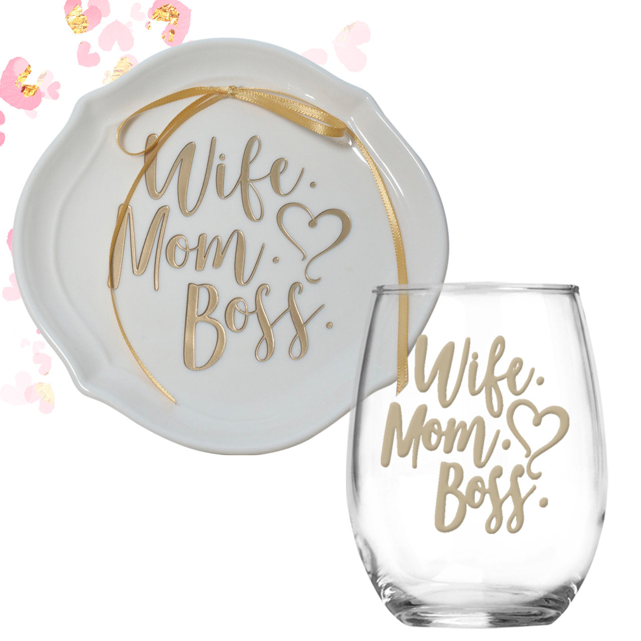 Stemless Wine Glass Gift Set for Mom