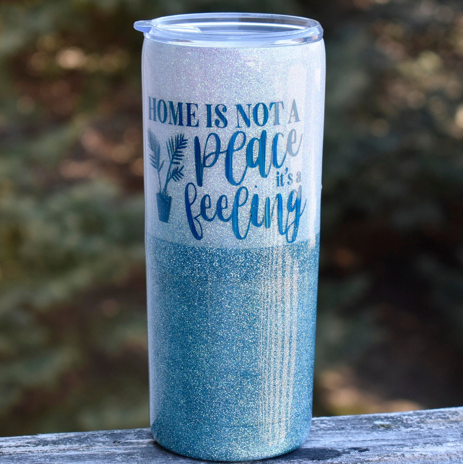 RTS White and Teal 20 oz Glitter Tumbler  Home is not a place its a F –  Julies Heart