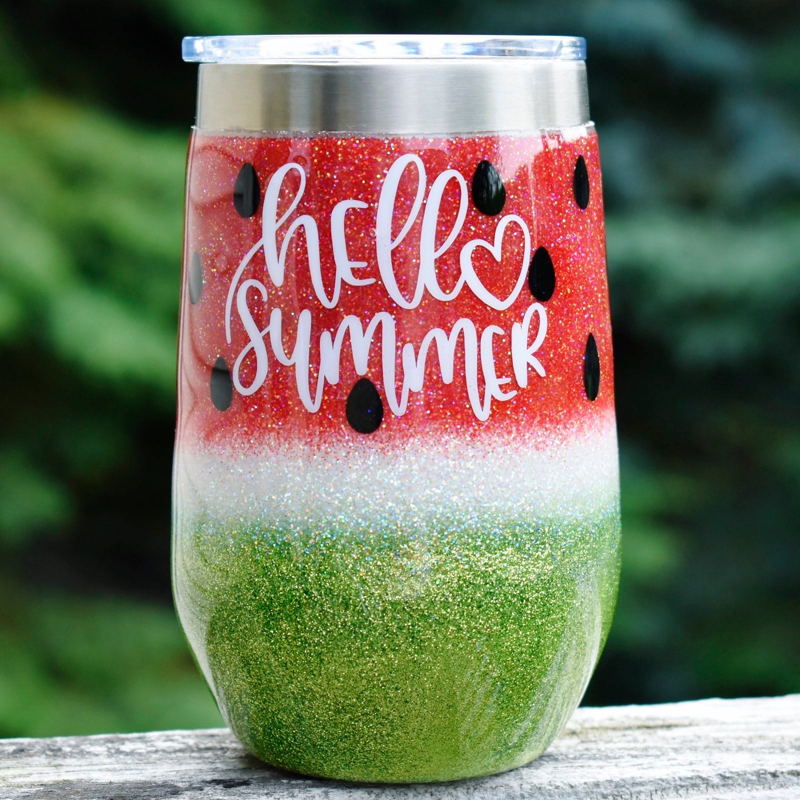 16 oz Hello Summer Watermelon RTS glitter Wine tumbler Birthday Gift f –  Julies Heart